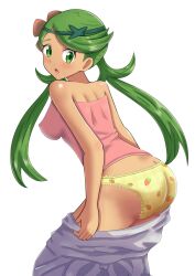 1girls :o absurd_res ass blush breasts butt_crack clothes_pull covered_nipples creatures_(company) erect_nipples female flower frilled_panties frills game_freak green_eyes green_hair hair_flower hair_ornament hi_res leaning_forward long_hair long_twintails looking_back maho_(corotonton5150) mallow_(pokemon) matching_hair/eyes medium_breasts nintendo open_mouth panties pokemon pokemon_(anime) pokemon_sm pokemon_sm_(anime) solo strapless strawberry strawberry_print tan tan-skinned_female tan_body tan_skin tank_top twintails yellow_panties