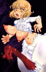 1girls big_breasts blonde_hair breasts breasts_out claws dragon dungeon_meshi falin_touden falin_touden_(chimera) feathers female female_only majodawn monster monster_girl multicolored_body mythological_creature scales white_fur white_skin