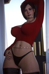 2xp_studios 3d ada_wong ada_wong_(adriana) black_hair black_panties breasts female large_breasts mature_female panties pizz3d resident_evil short_hair solo solo_focus