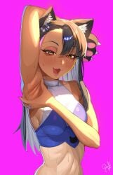 1girls :3d animal_ears armpits black_hair blue_sky breasts cat_ears fangs female female_only hayase_nagatoro long_hair navel open_mouth outdoors outside pankekes please_don't_bully_me,_nagatoro solo solo_female thick_thighs wide_hips