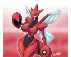 1girl 1girls anthro anthro_only breasts claws cleavage female insect_girl insect_wings insects laranthrod large_breasts pokémon_(species) pokemon pokemon_(species) scizor solo tagme