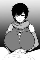 cum cum_in_breasts cum_under_clothes expressionless huge_breasts lady_gray_(void_stranger) nao_(ritsancrossover) paizuri paizuri_under_clothes void_stranger