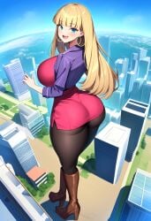1female 1girls aged_up ai_generated ass belt belt_buckle big_ass big_breasts big_butt blonde_female blonde_hair blonde_hair_female boots breasts brown_boots city city_background curvaceous curvy curvy_female curvy_figure dat_ass disney disney_channel female female_only giantess giantess_growth gravity_falls growth high_heel_boots high_heels hoop_earrings huge_ass huge_breasts jacket knee_boots large_breasts leggings long_hair looking_at_viewer pacifica_northwest pantyhose pink_dress purple_clothing purple_dress purple_jacket tall_female thick_ass thick_thighs thighhighs thighs tight_dress waist_belt