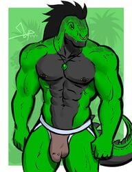 2013 abs anthro bgn biceps demonfan diarmaidhutchence dinosaur hair lizard male male_only muscles nipples pecs piercing pose reptile scales scalie tyrannosaurus_rex