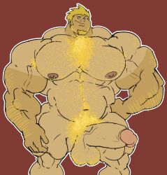 armpit_hair balls bara big_muscles body_hair boner coop_(megas_xlr) erection facial_hair harold_cooplowski human male male_only megas_xlr muscles muscular nude penis red_background remert solo solo_male white_outline