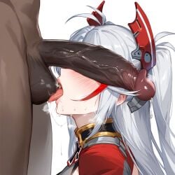 1boy 1girls ai_generated antenna_hair azur_lane ball_lick ball_worship balls big_penis blush blushing breath cant_see_the_haters cheating clothed_female_nude_male cuckold dark-skinned_male dark_skin drooling eyes_covered female interracial licking licking_balls licking_testicles light-skinned_female light_skin long_hair netorare ntr penis_covering_eyes penis_on_face penis_over_eyes prinz_eugen_(azur_lane) saliva silver_hair