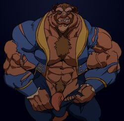 anthro balls bara barazoku beast_(disney) beauty_and_the_beast big_muscles bulge disney flaccid furry male male_only muscles muscular penis remert ripped_clothing solo solo_male