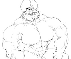 aladdin balls bara beard big_muscles disney facial_hair flaccid human male male_only monochrome muscles muscular nude penis razoul remert solo solo_male