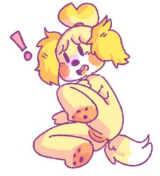 2013 animal_crossing anthro breasts canine dog embarrassed female female_only fur hindpaw isabelle_(animal_crossing) lamm mammal nintendo nude paws pussy solo straight_hair video_games