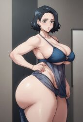 ai_eyes ai_generated bbw big_ass big_butt black_hair chubby chubby_female fit_female high_waisted_thong huge_ass hyper_ass jujutsu_kaisen lingerie nagi_yoshino nightgown perfect_body thong yoshino_nagi