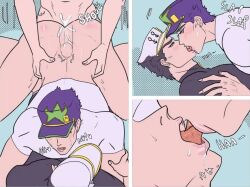 3boys anal gay jojo's_bizarre_adventure jotaro_kujo kissing male male/male/male male_only male_penetrated male_penetrating male_penetrating_male tongue_kiss vintaro x-ray yaoi