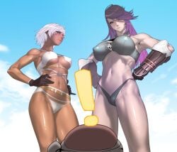 2girls female female_only final_fantasy_xiv highlander huge_breasts roegadyn tomoyuki_kotani