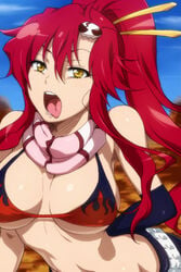 big_breasts bikini_top breasts hair hairu naughty_face red_hair tengen_toppa_gurren_lagann tongue tongue_out yellow_eyes yoko_littner