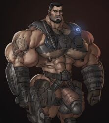 balls bara beard big_muscles body_hair dominic_santiago facial_hair flaccid gears_of_war human male male_only muscles muscular penis remert solo solo_male