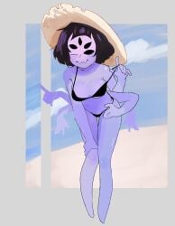 artist_request bikini female muffet multiple_arms multiple_eyes spider_girl spider_humanoid striptease tagme undertale undertale_(series)