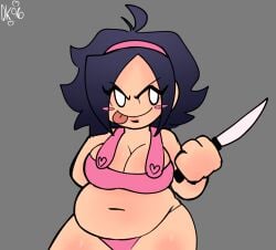 belly belly_button big_breasts big_thighs chubby chubby_belly chubby_female cleavage daisykitty96 female female_only fnf friday_night_funkin knife nene_(newgrounds) newgrounds pico's_school solo tongue_out