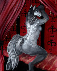 acrylic anthro anus ass big_butt blue_eyes breasts equine female furry grey_hair hair hindquarters hooves horse looking_at_viewer missoro nipples nude pony pose presenting pussy sideboob smile solo wide_hips