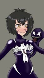 1girls 2024 confident_smile female huq90 latex_suit living_clothes looking_down marvel mind_control peni_parker self_upload symbiote transformation venom_(marvel) venomized venomous