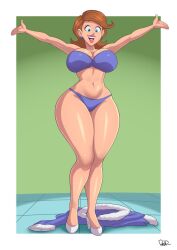 1girls big_breasts bikini bikini_bottom bikini_top blue_eyes breasts brown_hair cleavage earrings female female_only green_background large_breasts lipstick looking_at_viewer milf navel nickelodeon open_mouth parvad solo solo_female solo_focus the_fairly_oddparents thick_thighs thighs timmy's_mom white_background wide_hips