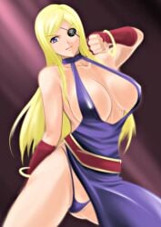 1girls arm_behind_back big_breasts blonde_hair blue_eyes blue_panties bonne_jenet busty cleavage eyepatch fatal_fury female female_only fingerless_gloves g-string garou:_mark_of_the_wolves hi_res king_of_fighters large_breasts legs looking_at_viewer no_bra noriheita panties revealing_clothes seductive seductive_smile sensual skimpy_clothes smile snk solo thighs thong underwear