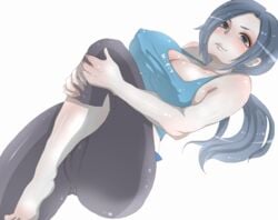 1girls ass black_hair blue_eyes blue_hair breasts clothing erect_nipples female female_only hair huge_breasts human large_breasts large_nipples namatamemisa nintendo pale_skin pants solo sportswear tank_top wii wii_fit wii_fit_trainer wii_fit_trainer_(female)