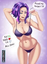 1girls bare_arms bare_legs bare_shoulders bare_thighs big_breasts bra clothed clothing color english_text female female_focus female_only hi_res jckix_art kaina_tsutsumi lady_nagant large_breasts light-skinned_female light_skin lingerie looking_at_viewer my_hero_academia panties purple_eyes purple_hair revealing_clothes short_hair solo solo_female text text_bubble thick_thighs underwear