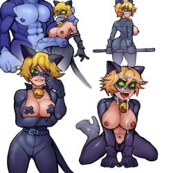 adrien's_bodyguard adrien_agreste big_breasts cat_noir chat_noir cum_in_mouth cum_on_breasts cum_on_face exposed_breasts facial genderswap_(mtf) it'll_never_fit markydaysaid massive_cock massive_penis miraculous:_tales_of_ladybug_and_cat_noir miraculous_ladybug rule_63 short_hair tape_on_nipples