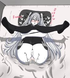 1boy 1girls ahe_gao anal anal_juice anal_only anal_princess anal_sex anal_sex big_ass big_penis blush cum_in_ass cum_in_ass cumming_from_anal_sex deep_anal deep_penetration grabbing_thighs grayscale hatsune_miku heart inviting_to_sex legs_together no_panties on_bed pleasure_face pov seductive_look shirt_lift smile squirting stockings thick_thighs tie twintails vocaloid