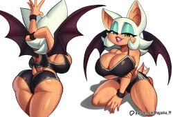 2024 ass bat bat_wings big_breasts blue_eyeshadow bra breasts cleavage female female_focus female_only furry green_eyes light_blue_eyeshadow magaska19 purple_lips purple_lipstick rouge_the_bat rouge_the_bat_(olympic_games) sega shorts sonic_(series) sonic_the_hedgehog_(series) sports_bra sports_shorts sportswear stretching tail_wagging thick_thighs thighs wagging_tail white_background white_hair wide_hips