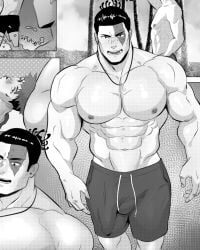 aoi_todo bara black_and_white gay jloid jujutsu_kaisen male male_only monochrome muscular muscular_male tagme