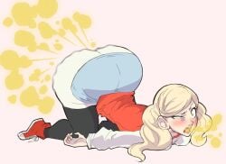 ann_takamaki ass ass_bigger_than_head ass_focus ass_up big_ass blonde_hair burping fart fart_fetish farting flatulance flatulence full_body fully_clothed head_bent_over_raised_up_posterior head_down head_down_ass_up passing_gas persona persona_5 ripping_ass zeeny