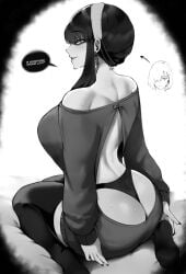 big_ass black_and_white black_hair english_text female female_only fiona_frost human monochrome nightfall_(spy_x_family) panties solo spy_x_family text text_bubble yor_briar yor_forger