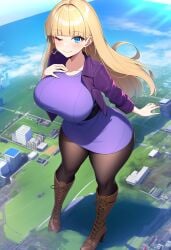 1female 1girls aged_up ai_generated ass belt belt_buckle big_ass big_breasts big_butt blonde_female blonde_hair blonde_hair_female boots breasts brown_boots city city_background curvaceous curvy curvy_female curvy_figure dat_ass disney disney_channel female female_only giantess giantess_growth gravity_falls growth high_heel_boots high_heels hoop_earrings huge_ass huge_breasts jacket knee_boots lace laced_boots large_breasts leggings long_hair looking_at_viewer pacifica_northwest pantyhose purple_clothing purple_dress purple_jacket tall_female thick_ass thick_thighs thighhighs thighs tight_dress waist_belt winking winking_at_viewer