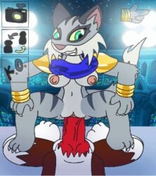 alternate_version_available animated asuri_(brawlhalla) brawlhalla canid_humanoid cowgirl_position deep_penetration dominant_female faceless_male frame_by_frame furry furry_female furry_male gif knot looking_at_viewer lord_kross_(artist) male pubic_hair public_indecency public_sex veiny_penis