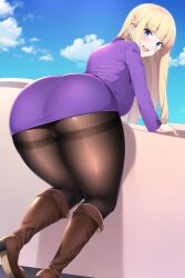 1female 1girls aged_up ai_generated ass big_ass big_breasts big_butt blonde_female blonde_hair blonde_hair_female boots brown_boots curvaceous curvy curvy_female curvy_figure dat_ass disney disney_channel female female_only gravity_falls high_heel_boots high_heels hoop_earrings huge_ass huge_breasts knee_boots large_breasts leggings long_hair looking_at_viewer looking_back pacifica_northwest pantyhose purple_clothing purple_dress teasing teasing_viewer thick_ass thick_thighs thighs waist_belt