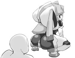 1girls anon ass chrisfantasy mega_man mega_man_zx monochrome pandora_(mega_man) squatting thighs