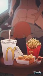 1boy 1girls animated derpixon doggy_style food food_focus hetero indoors mcdonald's mom_(japanese_mcdonald's_commercial) sex sex_from_behind shorter_than_30_seconds sound straight tagme used_tissue video yoru_mac