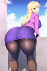 1female 1girls aged_up ai_generated ass big_ass big_breasts big_butt blonde_female blonde_hair blonde_hair_female boots brown_boots curvaceous curvy curvy_female curvy_figure dat_ass disney disney_channel female female_only gravity_falls hoop_earrings huge_ass huge_breasts jacket knee_boots large_breasts leggings long_hair looking_at_viewer pacifica_northwest pantyhose purple_clothing purple_dress teasing teasing_viewer thick_ass thick_thighs thighs