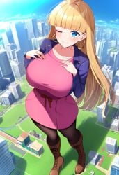 1female 1girls aged_up ai_generated ass belt belt_buckle big_ass big_breasts big_butt blonde_female blonde_hair blonde_hair_female boots breasts brown_boots city city_background curvaceous curvy curvy_female curvy_figure dat_ass disney disney_channel female female_only giantess giantess_growth gravity_falls growth high_heel_boots high_heels hoop_earrings huge_ass huge_breasts jacket knee_boots lace laced_boots large_breasts leggings long_hair looking_at_viewer pacifica_northwest pantyhose pink_dress purple_clothing purple_dress purple_jacket tall_female thick_ass thick_thighs thighhighs thighs tight_dress waist_belt
