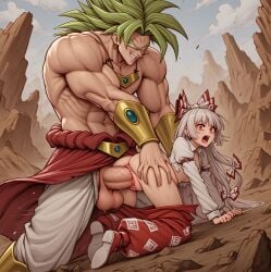 ai_generated ass ass_grab backshots beaten broly clapping_ass clapping_cheeks crossover defeated defeated_with_sex dragon_ball female forced fucked_from_behind fujiwara_no_mokou larger_male legendary_super_saiyan male outdoors rape raped sex size_difference torn_clothes touhou vaginal_penetration