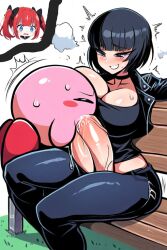 1boy 2girls ai_generated black_hair blowjob cheating cucked_by_futa cuckold female futa futanari goth_girl goth_mommy hoop_earrings izzyredlove_(oc) jessica_(izzyredlove) kirby kirby_(series) male netorare ntr original original_character pale_skin penis red_hair scared_expression short_hair twintails twintails_(hairstyle)