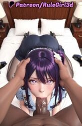 1boy :>= ai_generated all_fours animated balls bed black_footwear black_pantyhose black_skirt blue_shirt blue_skirt blush breasts clothed_female_nude_male collared_shirt crying crying_with_eyes_open cum_in_nose dark-skinned_male dark_skin deepthroat desk_lamp erection fellatio female flower hair_between_eyes hair_flower hair_ornament handcuffs hands_on_another's_head head_grab heart high_heels hoshino_ai indoors interracial irrumatio kneeling lamp large_breasts large_penis long_hair looking_at_viewer loop looping_animation male mosaic_censoring multicolored_hair nude on_bed oral oshi_no_ko pantyhose pencil_skirt penis pillow police police_hat police_uniform policewoman pov pov_crotch purple_eyes purple_hair rulegirl3d shirt shoes short_sleeves side_ponytail sidelocks skirt snot solo_focus star-shaped_pupils star_(symbol) star_in_eye straight streaked_hair symbol-shaped_pupils symbol_in_eye tagme tearing_up tears testicles uncensored uniform veins veiny_penis video white_flower