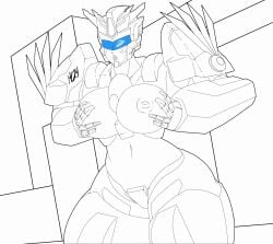 big_breasts black_and_white breast_squeeze combiner female holding_breast madkatz8 robot_girl squeezing_breast thick_thighs transformers victorion