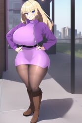 1female 1girls aged_up ai_generated ass big_ass big_breasts big_butt blonde_female blonde_hair blonde_hair blonde_hair_female boots brown_boots curvaceous curvy curvy_female curvy_figure dat_ass disney disney_channel female female female_only gravity_falls heel_boots heeled_boots high_heel_boots high_heels hoop_earrings huge_ass huge_breasts jacket knee_boots large_breasts leggings long_hair looking_at_viewer pacifica_northwest pantyhose pink_dress purple_clothing purple_dress thick_ass thick_thighs thighhighs thighs waist_belt
