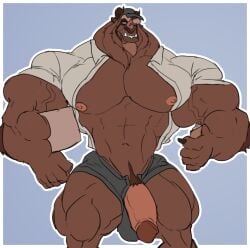 anthro balls bara barazoku beast_(disney) beauty_and_the_beast big_muscles clothing disney flaccid furry male male_only muscles muscular open_shirt penis penis_out remert solo solo_male