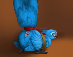 anatomically_correct anatomically_correct_cloaca anatomically_correct_genitalia animal_genitalia avian ball_gag beak bird blue_body blue_feathers blue_sky_studios bondage bondage bound claws cloaca digital_media_(artwork) feathers female feral gag genitals jewel_(rio) macaw moisteaglevent neotropical_parrot parrot raised_tail restraints rio_(series) simple_background solo spix's_macaw submissive tail true_parrot wings wings_tied