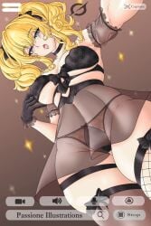 1girls ani_(twitter) ani_(xai) big_breasts black_lingerie blonde_hair blue_eyes blush curvy curvy_female female gloves grok grok_(x) lingerie looking_at_viewer mechahitler nipples_visible_through_clothing open_mouth pasioneillustrations pose posing_for_the_viewer seductive short_hair standing thick_thighs thigh_highs thighhighs thighs