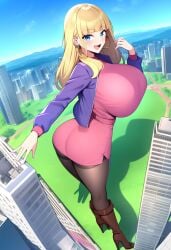 1female 1girls aged_up ai_generated ass belt belt_buckle big_ass big_breasts big_butt blonde_female blonde_hair blonde_hair_female boots breasts brown_boots city city_background curvaceous curvy curvy_female curvy_figure dat_ass disney disney_channel female female_only giantess giantess_growth gravity_falls growth high_heel_boots high_heels hoop_earrings huge_ass huge_breasts jacket knee_boots large_breasts leggings long_hair looking_at_viewer pacifica_northwest pantyhose pink_dress purple_clothing purple_dress purple_jacket tall_female thick_ass thick_thighs thighhighs thighs tight_dress waist_belt
