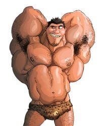 20th_century_fox 20th_century_studios armpit armpit_hair armpits balls bara big_muscles body_hair bulge dreamworks facial_hair flaccid grug_crood hands_behind_head human male male_only muscles muscular penis remert solo solo_male the_croods ugly_bastard ugly_man universal_studios