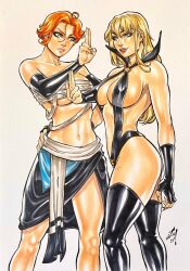 2023 2girls armwear artist_signature big_breasts black_armwear black_clothing black_legwear blonde_hair blue_eyes castlevania castlevania_(netflix) crossover deviantart draculina_(dynamite_comics) duo dynamite_comics ed_benes_studio female female/female female_only hand_on_back human junior_maia konami large_breasts light-skinned_female light_skin long_hair multiple_girls netflix orange_hair partially_clothed revealing_clothes short_hair sling_bikini standing sypha_belnades thighhighs thighs vampire vampire_girl white_background